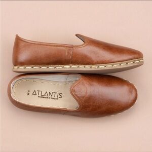 Atlantis Handmade Leather Men's Antique Brown Turkish Slip-On Shoes